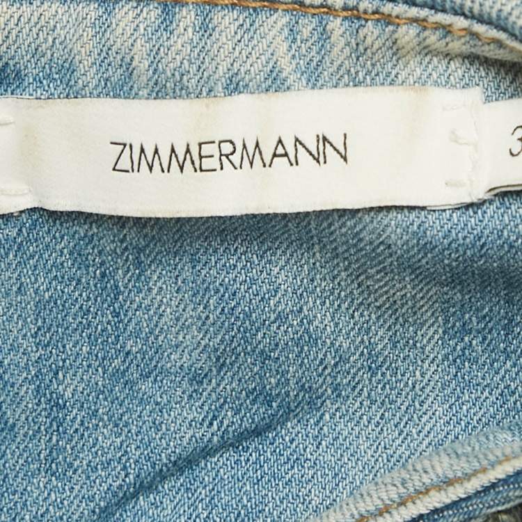 مملوكة مسبقًا Zimmermann Blue Denim Crush Embellished Mini Dress L