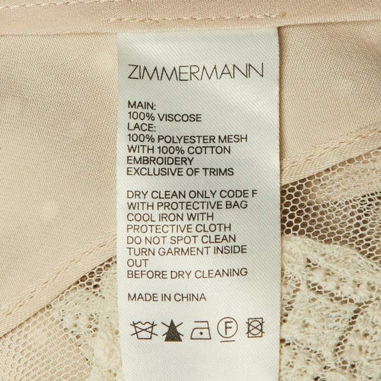 Pre Owned Zimmermann Beige Printed Satin Lace Panel Detail Blouse M