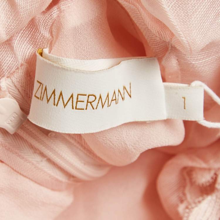 Pre Owned Zimmermann Light Orange Linen Blend Tiered Lace Maxi Dress M