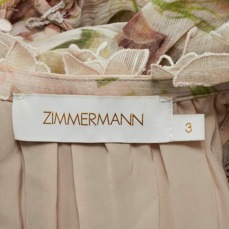 Pre Owned Zimmermann Pink Floral Print Silk Dancer Flutter Playsuit L