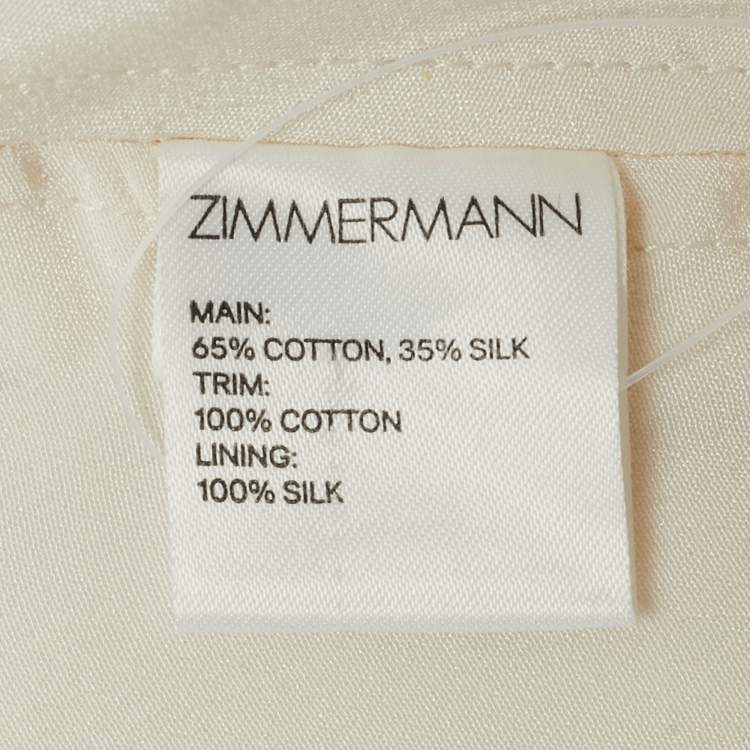 Pre Owned Zimmermann Off White Cotton Blend Ruffled Off Shoulder Crop Top M