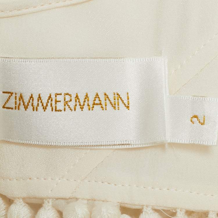 Pre Owned Zimmermann Off White Cotton Blend Ruffled Off Shoulder Crop Top M