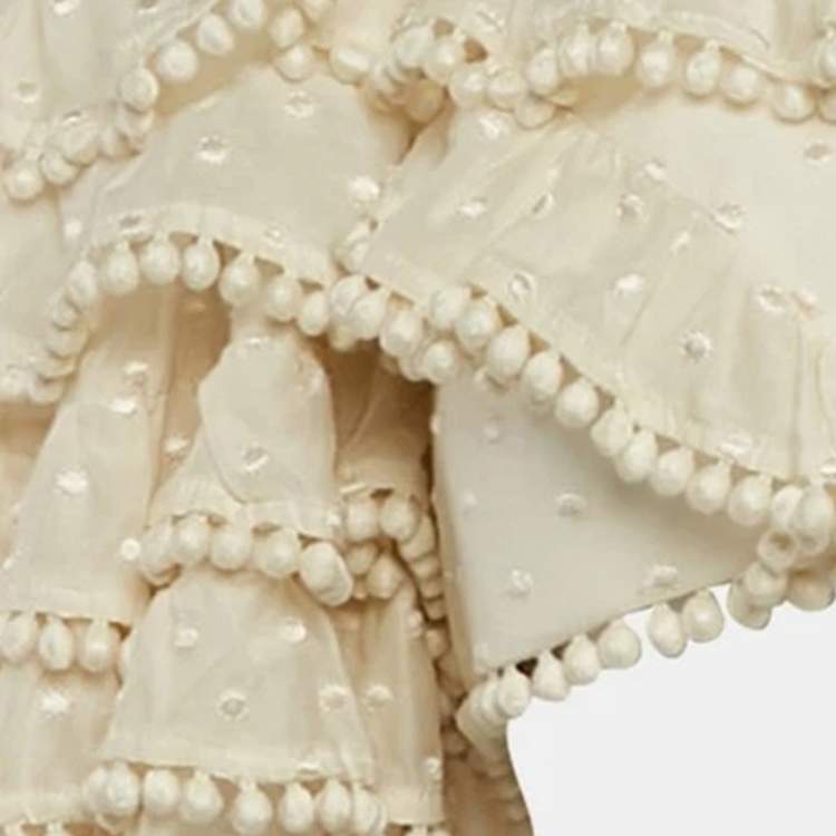 Pre Owned Zimmermann Off White Cotton Blend Ruffled Off Shoulder Crop Top M