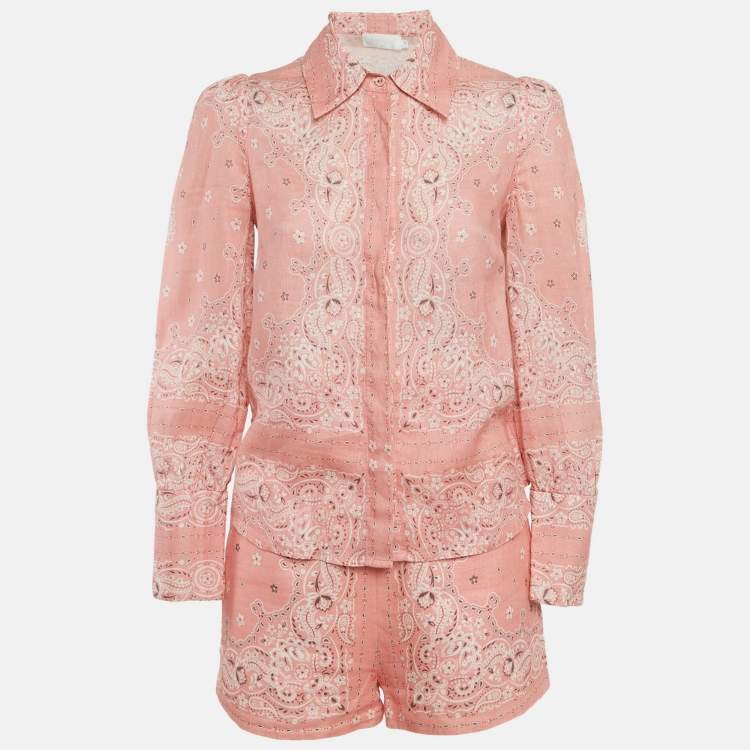 Pre Owned Zimmermann Pink Paisley Print Linen Set S