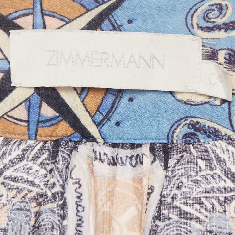 Pre Owned Zimmermann Multicolour Nautical Print Cotton Wrap Midi Dress XS