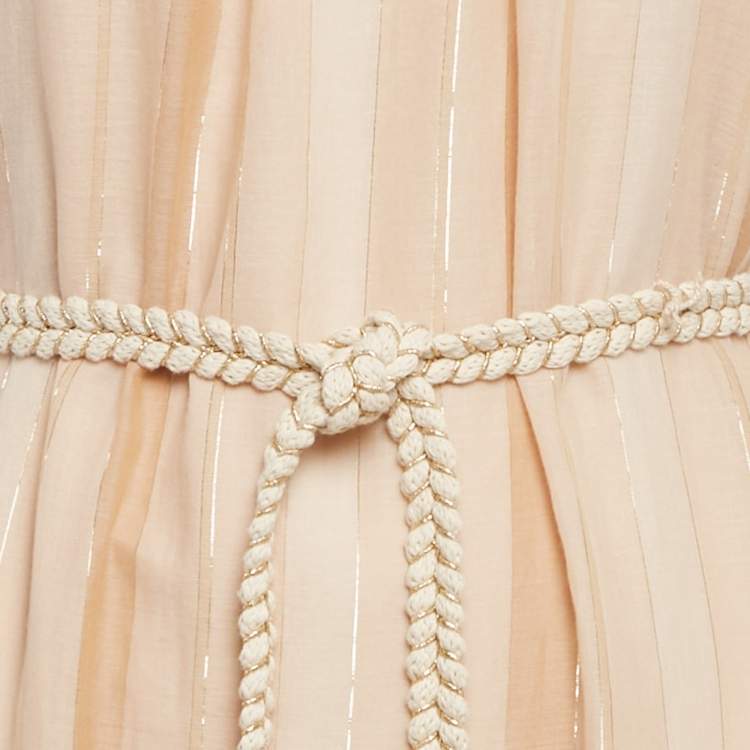 Pre Owned Zimmermann Beige Metallic Striped Cotton Tiered Maxi Dress M