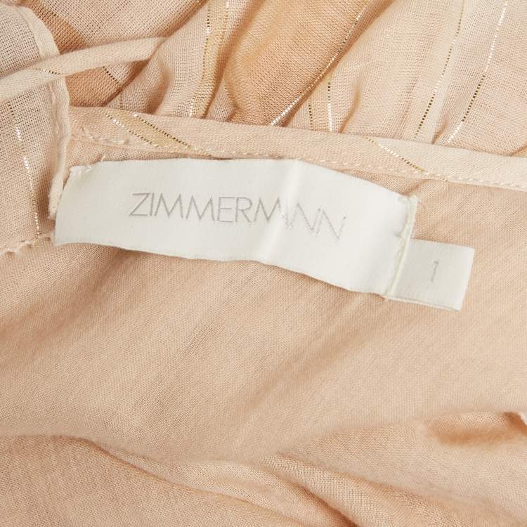 Pre Owned Zimmermann Beige Metallic Striped Cotton Tiered Maxi Dress M