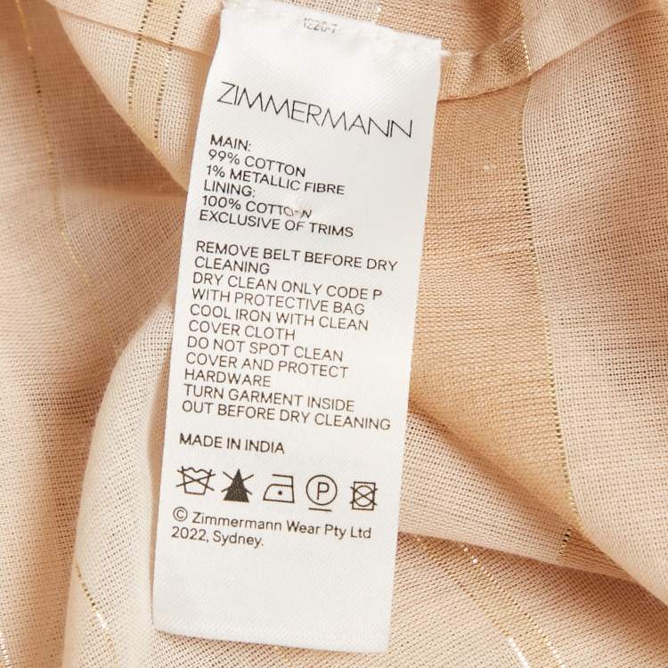 Pre Owned Zimmermann Beige Metallic Striped Cotton Tiered Maxi Dress M