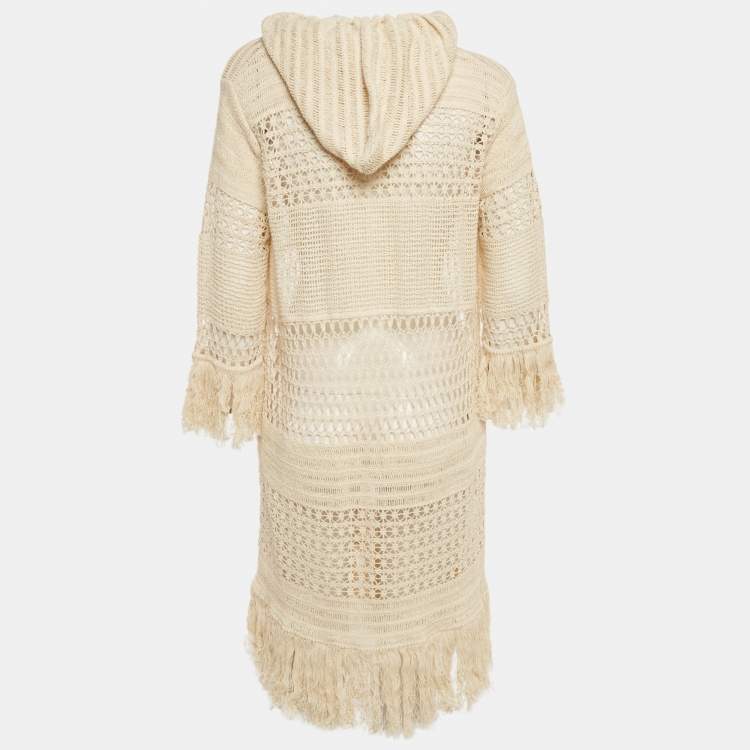 Pre Owned Zimmermann Beige Crochet Sheer Hooded Midi Dress M/L