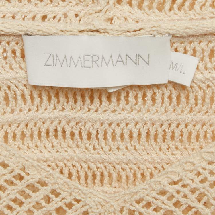 Pre Owned Zimmermann Beige Crochet Sheer Hooded Midi Dress M/L