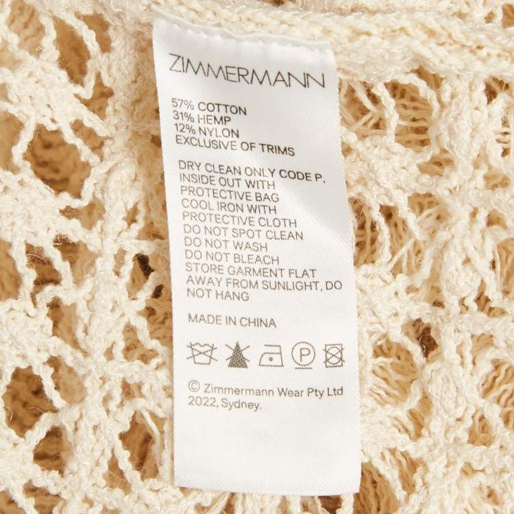 Pre Owned Zimmermann Beige Crochet Sheer Hooded Midi Dress M/L