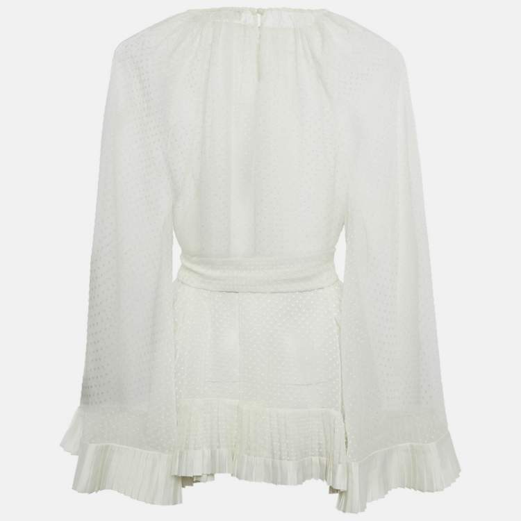 Pre Owned Zimmermann White Plumetis Chiffon Pleated Hem Blouse M