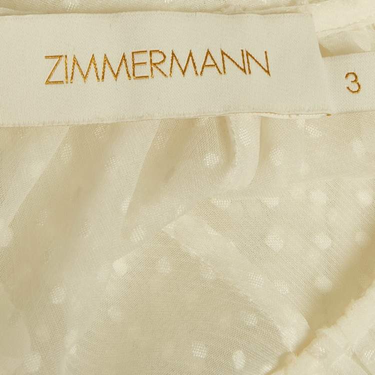 Pre Owned Zimmermann White Plumetis Chiffon Pleated Hem Blouse M
