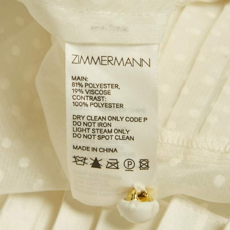 Pre Owned Zimmermann White Plumetis Chiffon Pleated Hem Blouse M