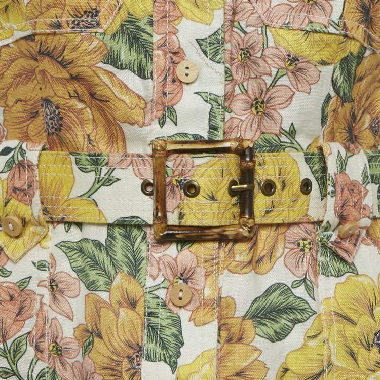 Pre Owned Zimmermann Yellow Floral Print Poppy Belted Mini Dress S