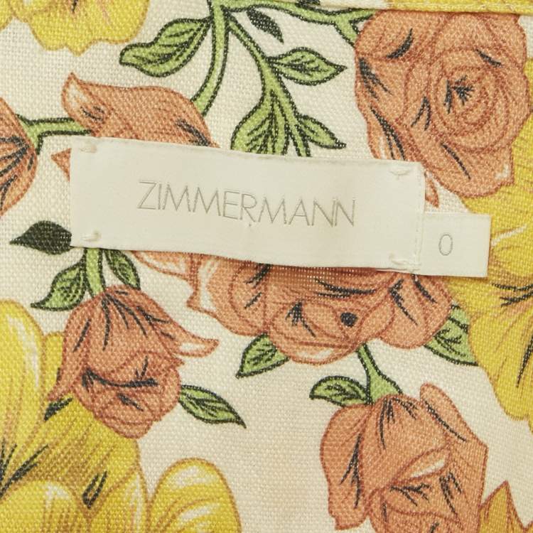 Pre Owned Zimmermann Yellow Floral Print Poppy Belted Mini Dress S