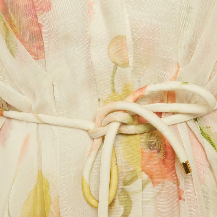 Pre Owned Zimmermann Cream Floral Print Tranquility Linen Shacket Maxi Dress M 