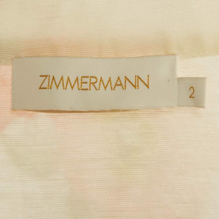 Pre Owned Zimmermann Cream Floral Print Tranquility Linen Shacket Maxi Dress M 