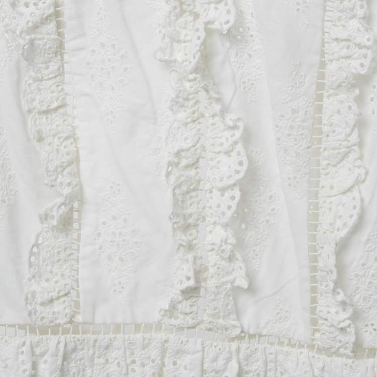 Pre Owned Zimmermann White Linen Blend Eyelet Crop Top M