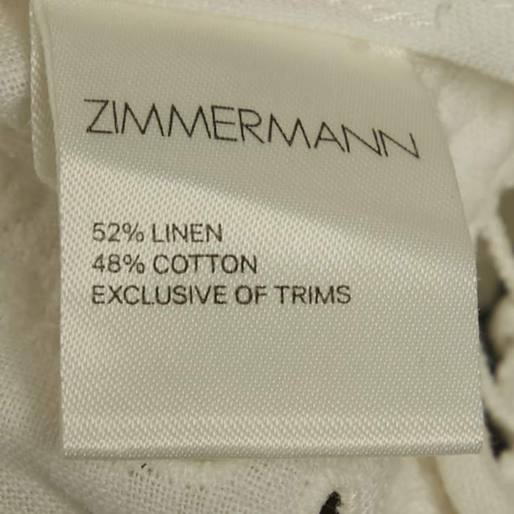 Pre Owned Zimmermann White Linen Blend Eyelet Crop Top M