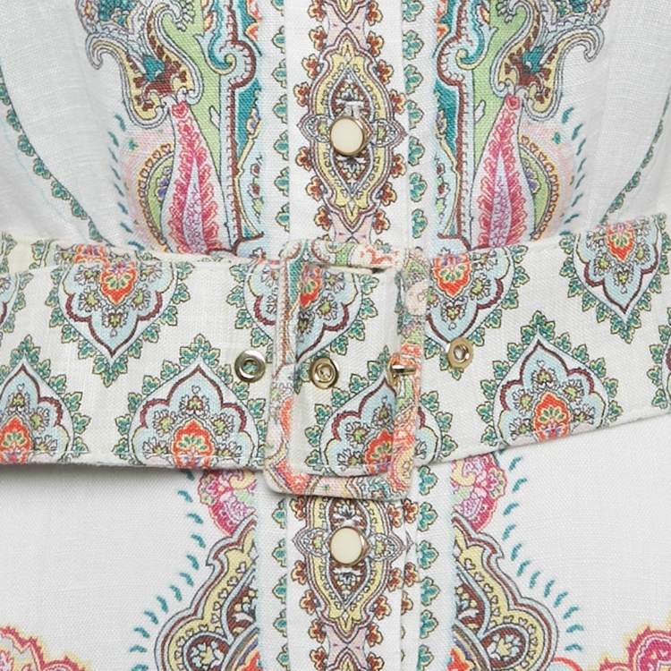 Pre Owned Zimmermann White Paisley Print Linen Ninety-Six Filigree Dress M