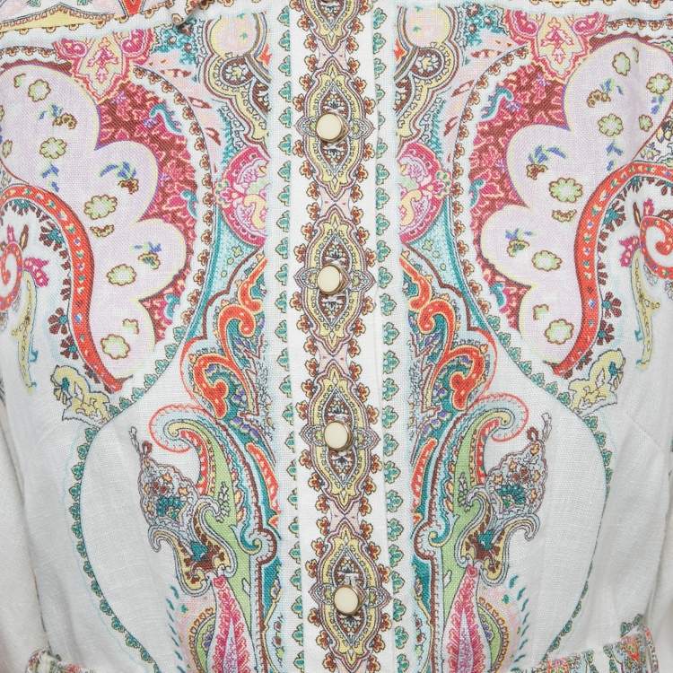 Pre Owned Zimmermann White Paisley Print Linen Ninety-Six Filigree Dress M