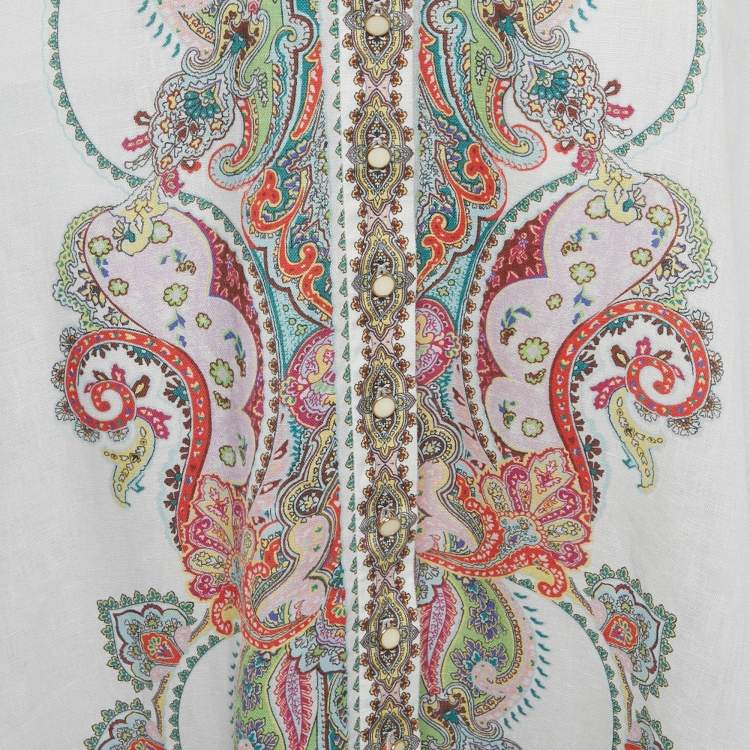 Pre Owned Zimmermann White Paisley Print Linen Ninety-Six Filigree Dress M