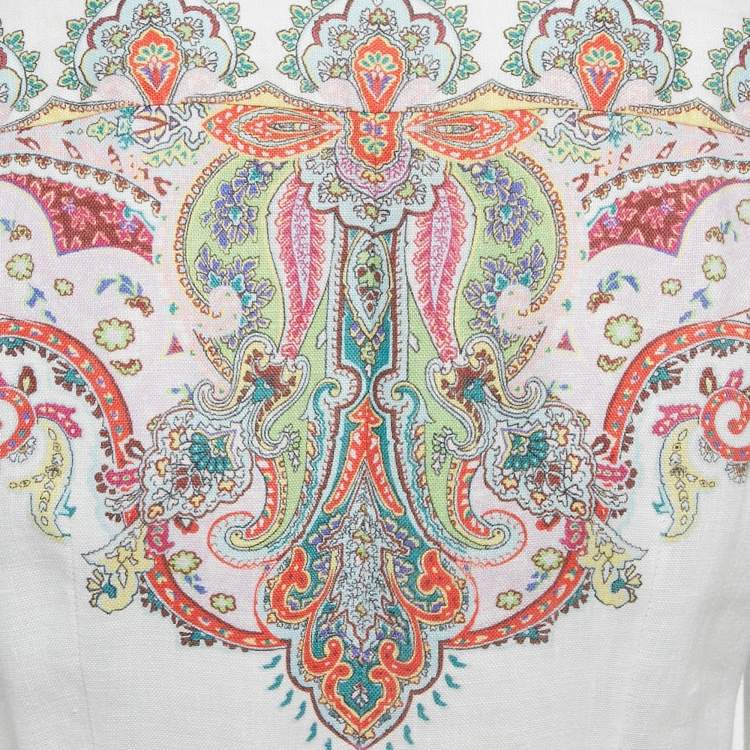 Pre Owned Zimmermann White Paisley Print Linen Ninety-Six Filigree Dress M