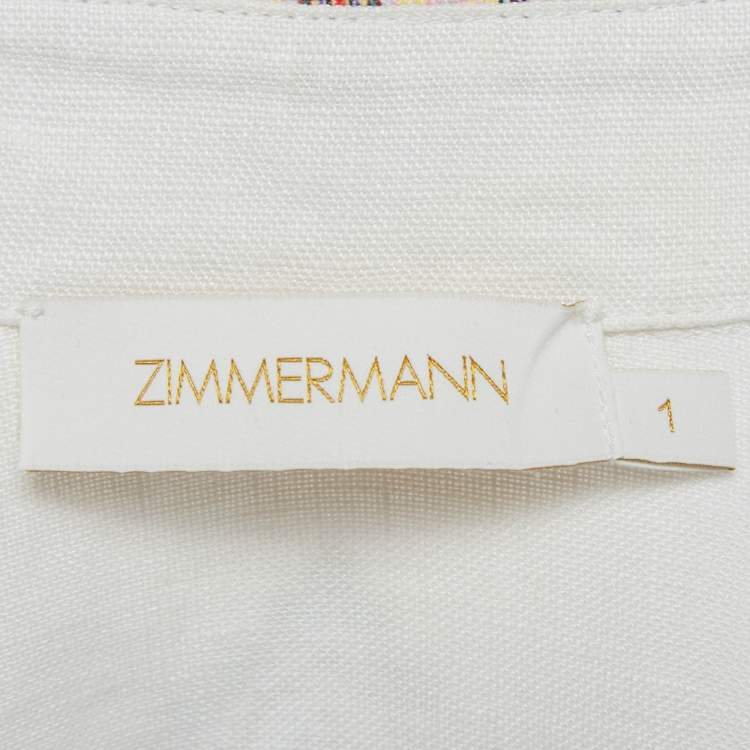 Pre Owned Zimmermann White Paisley Print Linen Ninety-Six Filigree Dress M