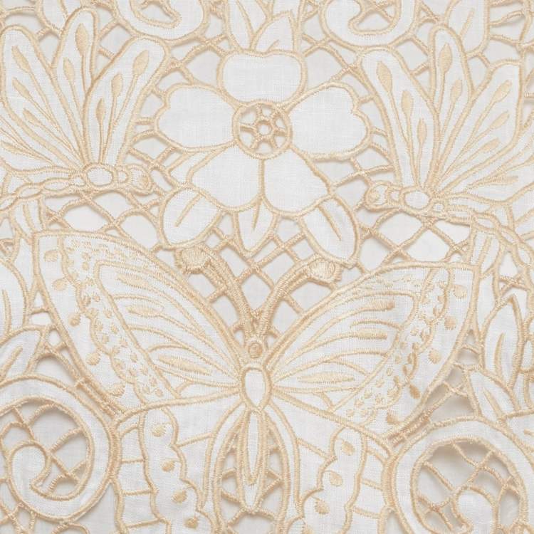 Pre Owned Zimmermann White Floral Embroidered Linen Cut Out Maxi Dress L