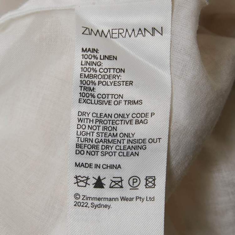 Pre Owned Zimmermann White Floral Embroidered Linen Cut Out Maxi Dress L