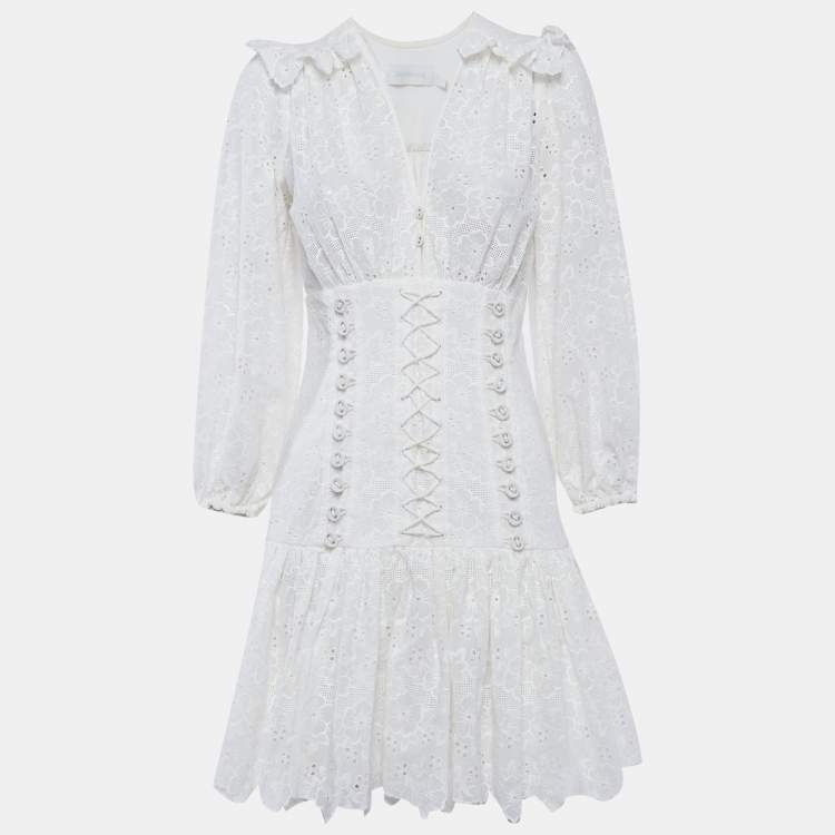مملوكة مسبقًا Zimmermann White Cotton Honour Corset Lace Short Mini Dress M