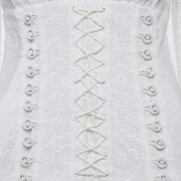 مملوكة مسبقًا Zimmermann White Cotton Honour Corset Lace Short Mini Dress M