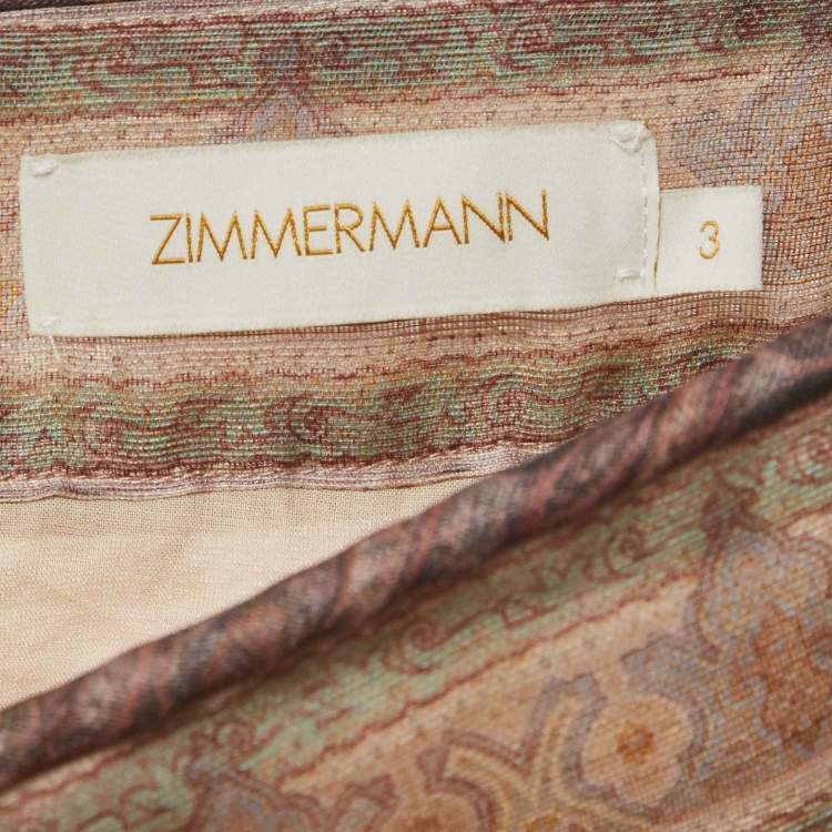 Pre Owned Zimmermann Beige Paisley Print Linen Blend Illustration Midi Skirt L
