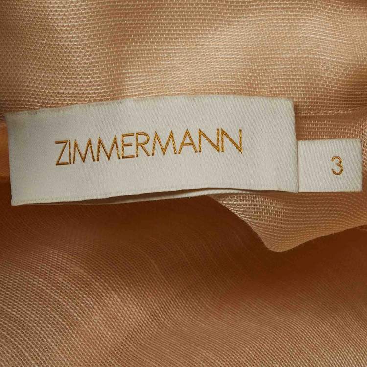 Pre Owned Zimmermann Beige Linen Blend Floral Applique Buttoned Blouse L
