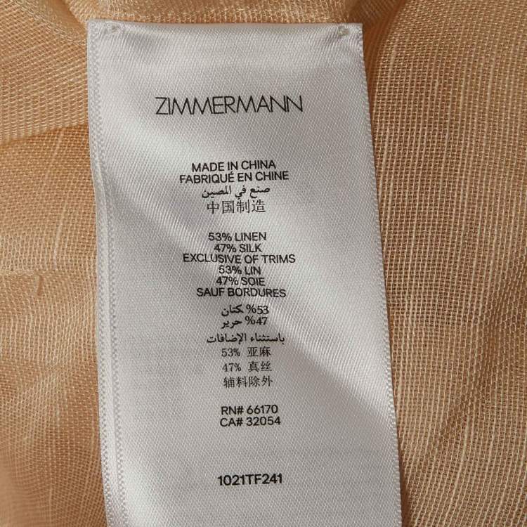 Pre Owned Zimmermann Beige Linen Blend Floral Applique Buttoned Blouse L