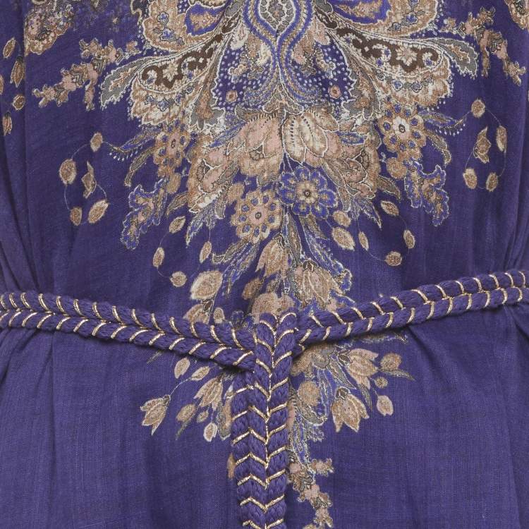 Pre Owned Zimmermann Purple Paisley Print Linen Blend Anneke Swing Maxi Dress M