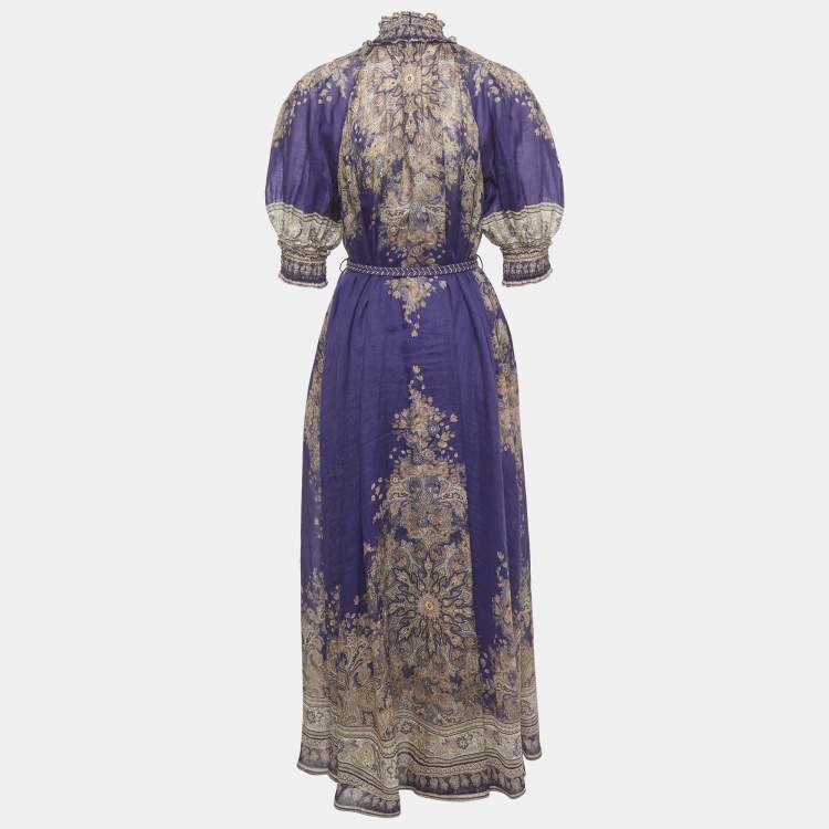 Pre Owned Zimmermann Purple Paisley Print Linen Blend Anneke Swing Maxi Dress M