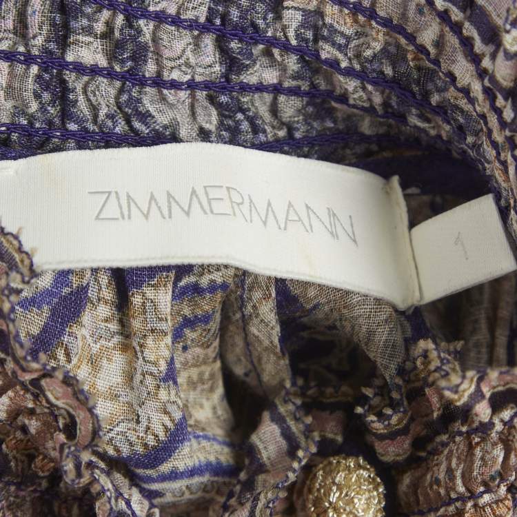 Pre Owned Zimmermann Purple Paisley Print Linen Blend Anneke Swing Maxi Dress M