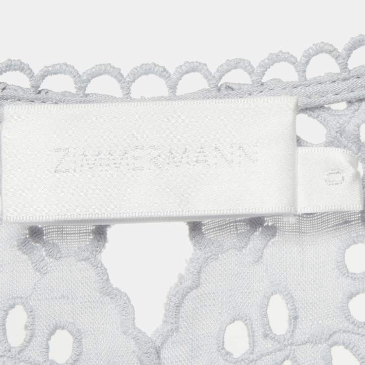 Pre Owned Zimmermann Light Blue Linen Iris Broderie Anglaise Long Sleeve Top S