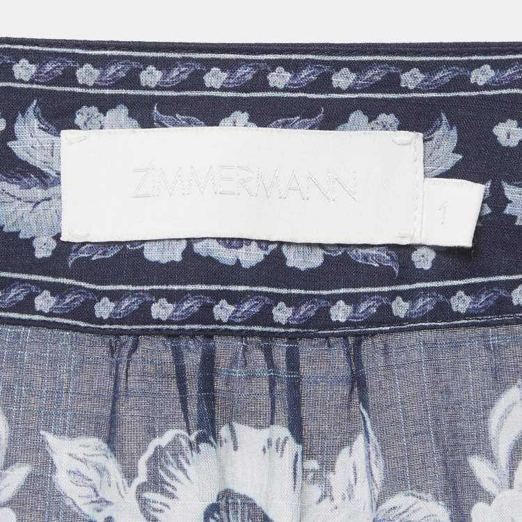 Pre Owned Zimmermann Navy Blue Floral Print Cotton Aliane Frill Wrap Mini Dress M