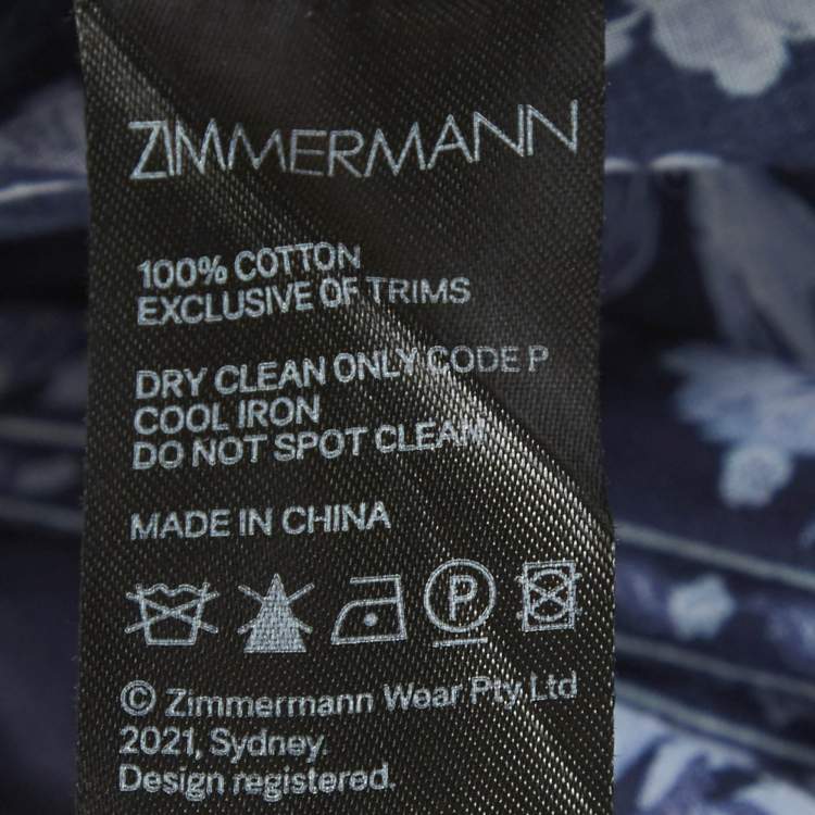 Pre Owned Zimmermann Navy Blue Floral Print Cotton Aliane Frill Wrap Mini Dress M