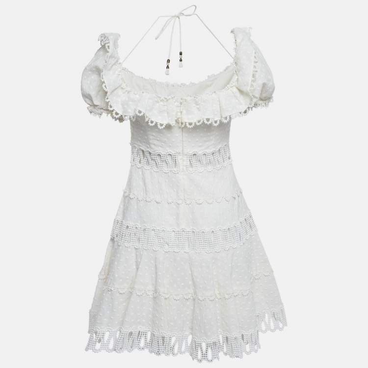 Pre Owned Zimmermann White Linen Blend Paneled Melody Off Shoulder Mini Dress M
