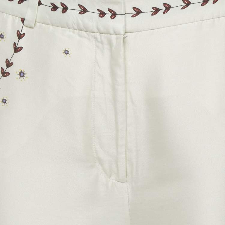 Pre Owned Zimmermann Cream Printed Silk Crepe De Chine Kick-Flare Pants M