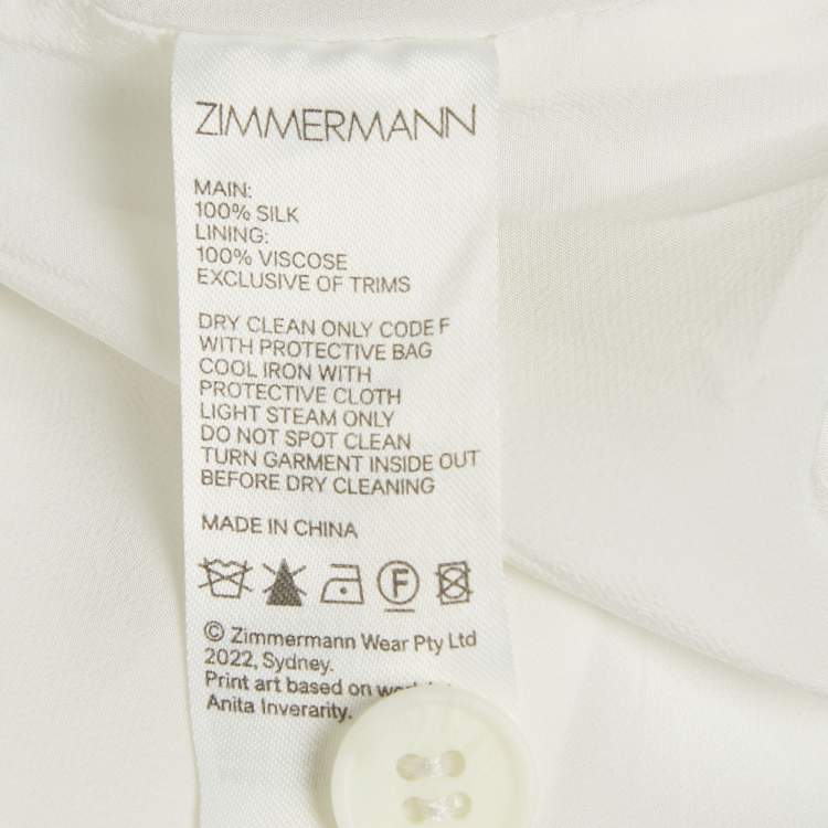 Pre Owned Zimmermann Cream Printed Silk Crepe De Chine Kick-Flare Pants M