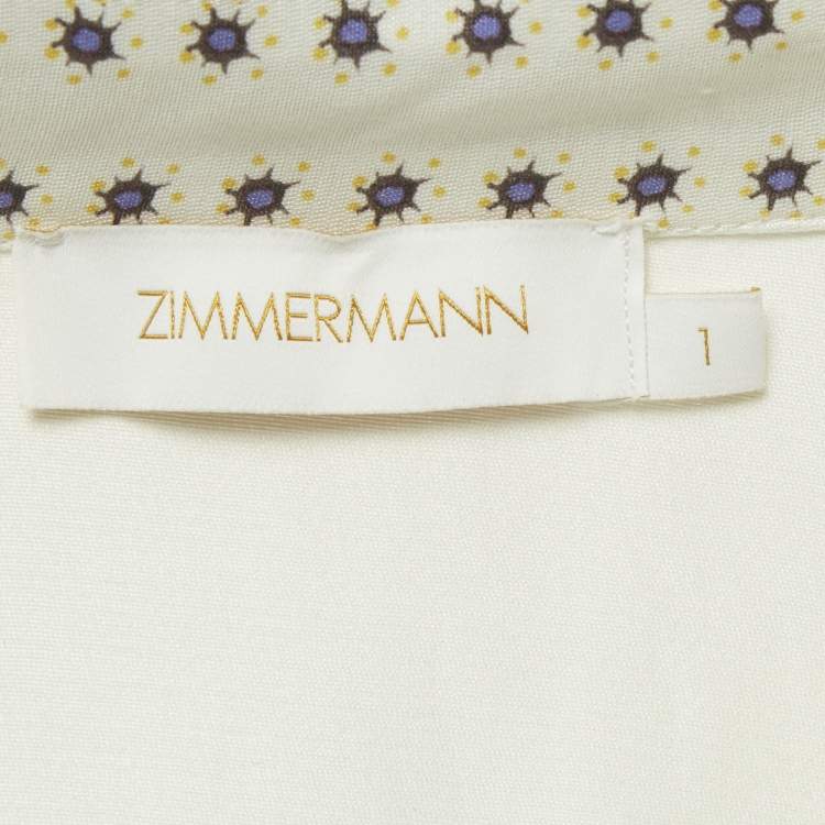 Pre Owned Zimmermann Cream Graphic-Print Silk Short-Sleeve Shirt M