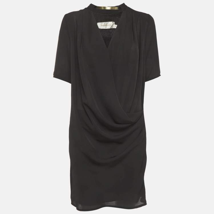 Pre Owned Zimmermann Black Crepe Draped Mini Dress S
