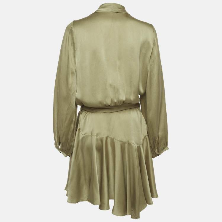 Pre Owned Zimmermann Green Silk Ruffle Mini Dress L