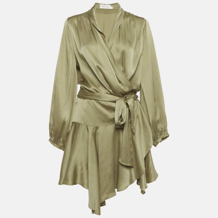 Pre Owned Zimmermann Green Silk Ruffle Mini Dress L