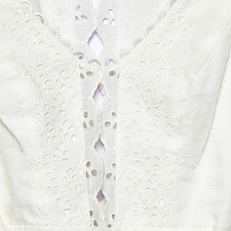 Pre Owned Zimmermann White Linen Eyelet Detail Belted Mini Dress S